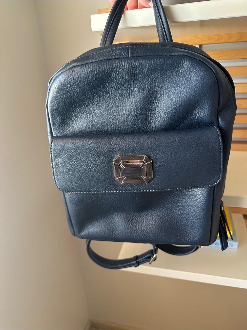Classic Navy Leather Mini Backpack